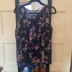 LOFT Mixed Media Sleeveless Top Navy Blue Floral